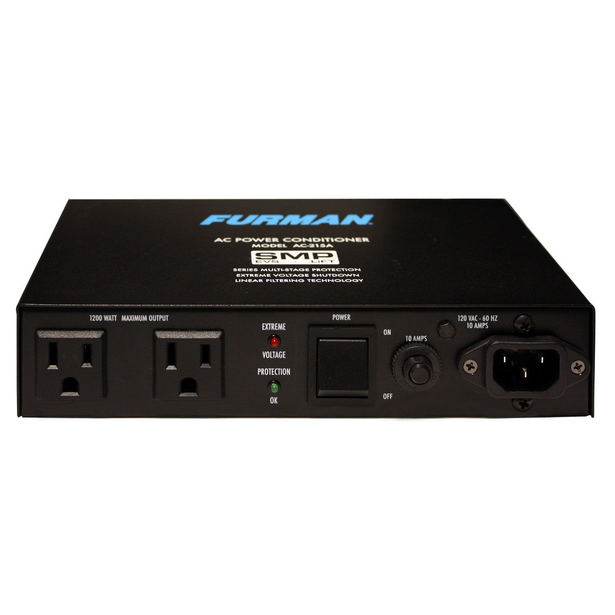 Furman AC-215A | 15A Advanced Power Conditioner 2 Outlets SMP with Auto Reset EVS 3.3 Feet Cord