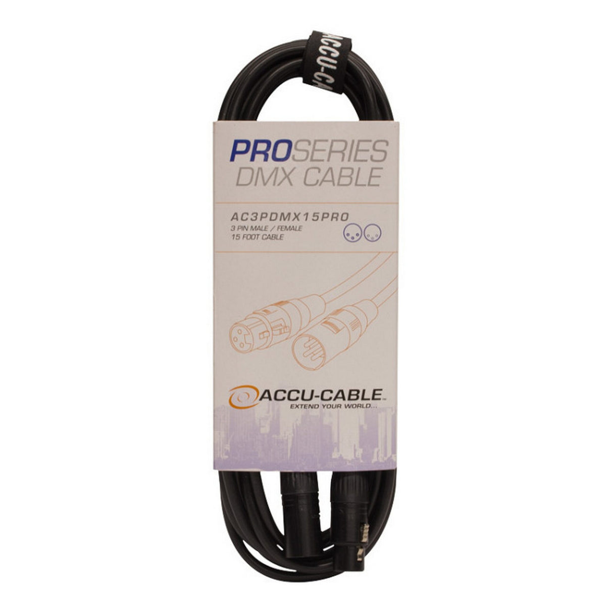 Accu Cable AC3PDMX15PRO Pro Series 15-Foot 3-Pin Male to 3-Pin Female DMX Cable