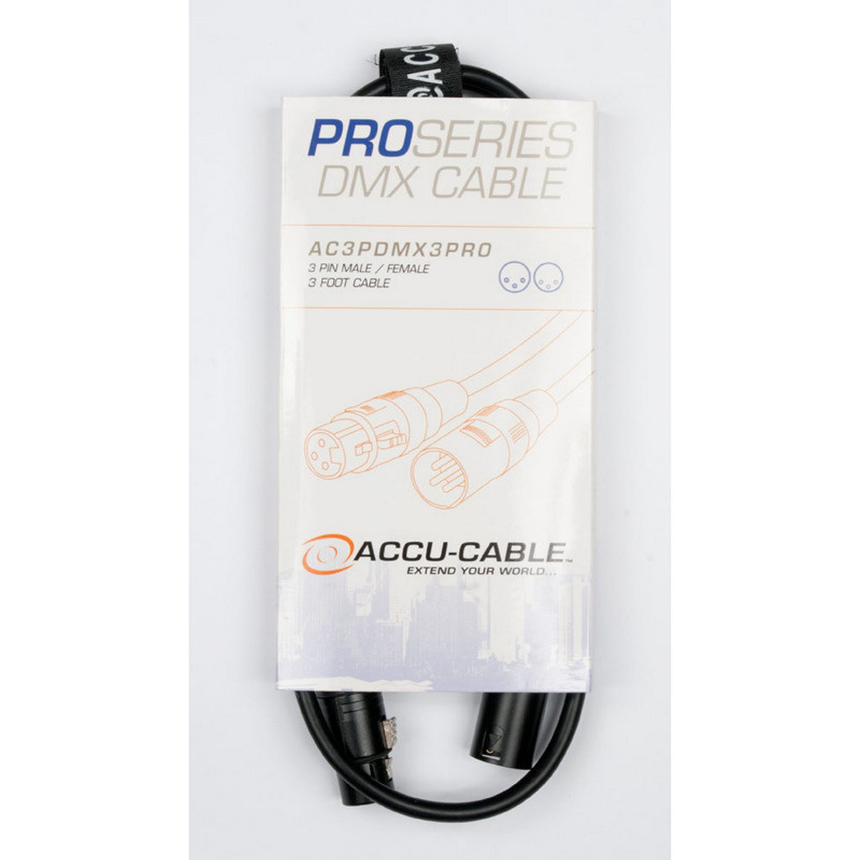 Accu Cable AC3PDMX3PRO Pro Series 3-Foot 3-Pin Male to 3-Pin Female DMX Cable