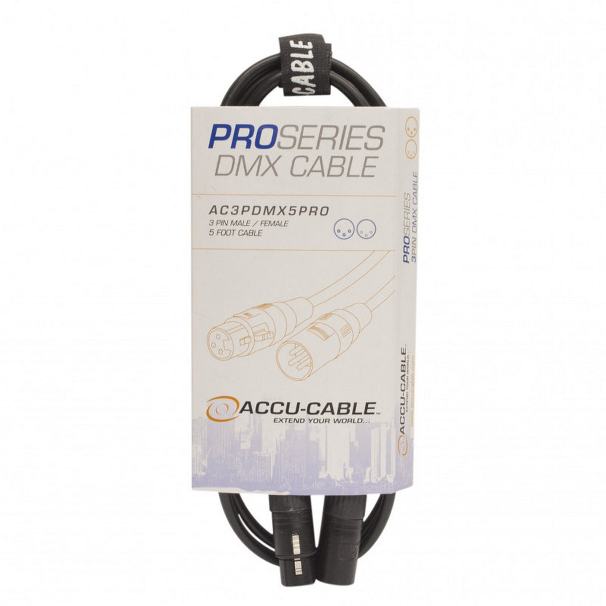 Accu Cable AC3PDMX5PRO Pro Series 5-Foot 3-Pin Male to 3-Pin Female DMX Cable