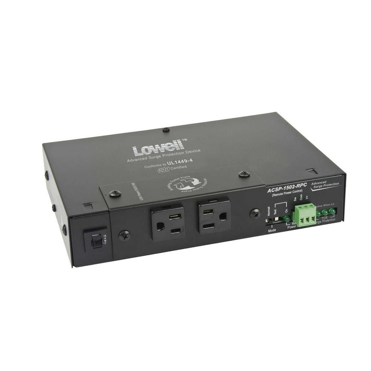 Lowell ACSP-1502-RPC Compact Surge Suppressor-15A, 2 Outlets, Remote Power Control, Detachable Cord