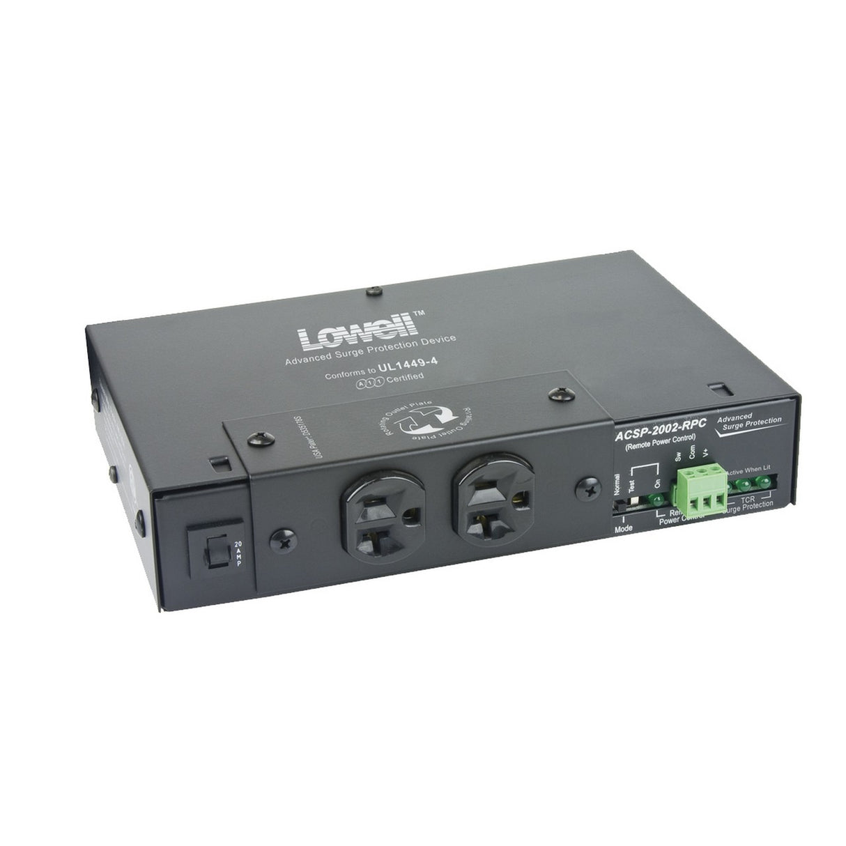 Lowell ACSP-2002-RPC Compact Surge Suppressor-20A, 2 Outlets, Remote Power Control, Attached Cord