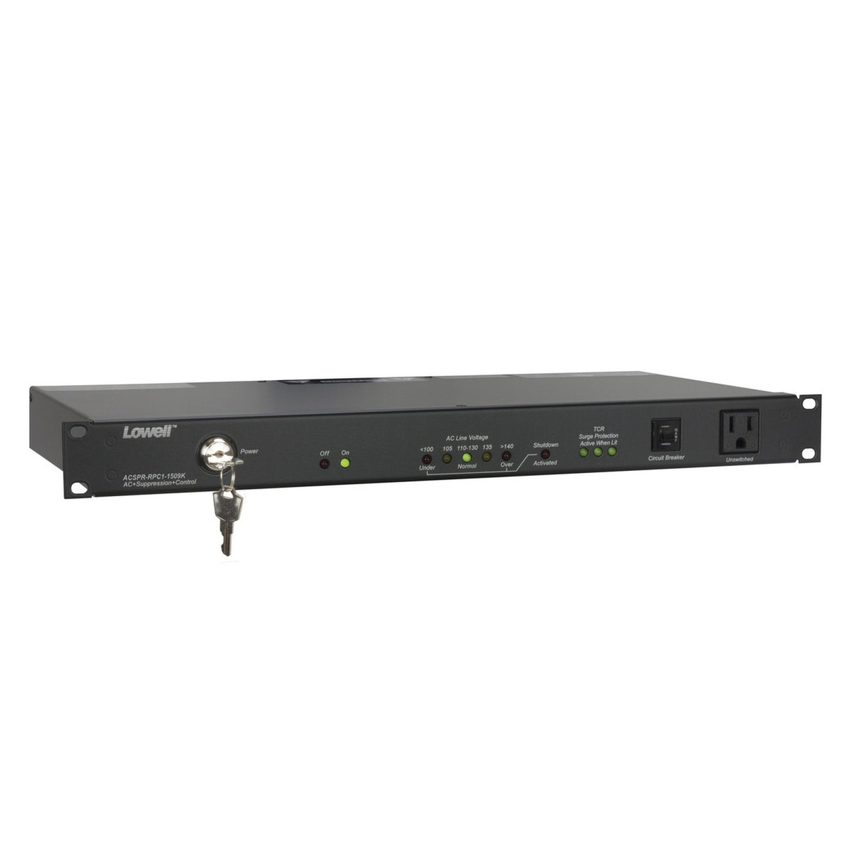 Lowell ACSPR-RPC1-1509K Power Panel-15A, 6-Switch 3-Unswitch Outlets, 1U, Surge Supp, RPC, O/U, Key