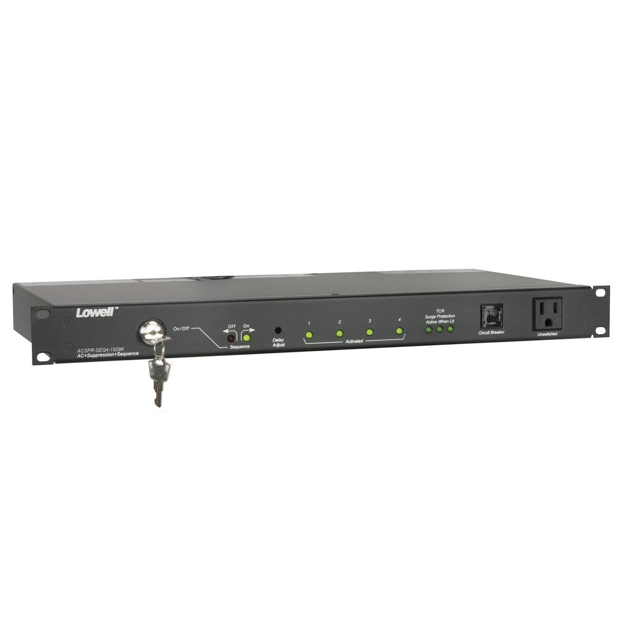 Lowell ACSPR-SEQ4-1509K Power Panel-15A, 6-Switch 3-Unswitch Outlets, 4-Step Seq, Surge Supp, Key, Cord, 1U