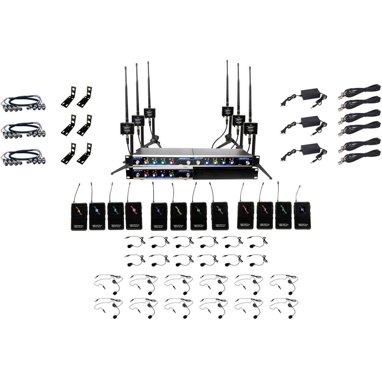 VocoPro BOOST-PLAY-12 Long-Range 12-Channel Digital Wireless Headset/Lavalier Microphone System, 902-927.2 MHz