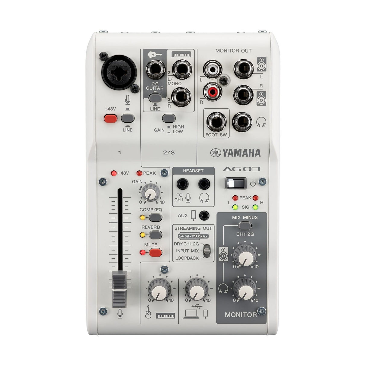 Yamaha AG03MK2 3-Channel Live Streaming USB Audio Interface Mixer, White