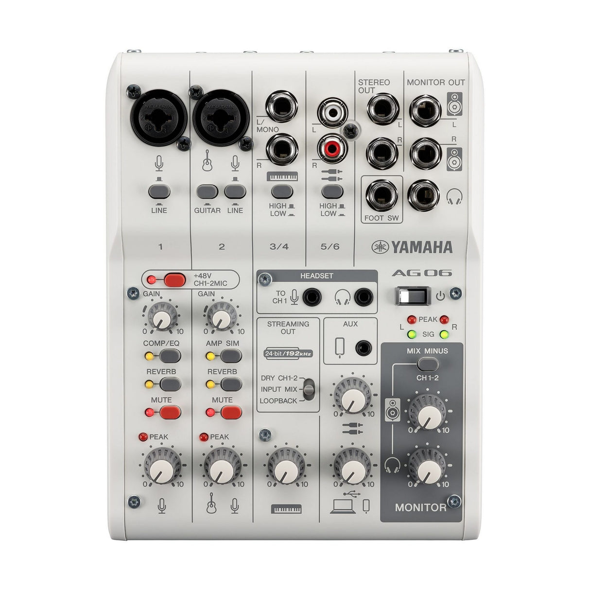 Yamaha AG06MK2 6-Channel Live Streaming USB Audio Interface Mixer, White