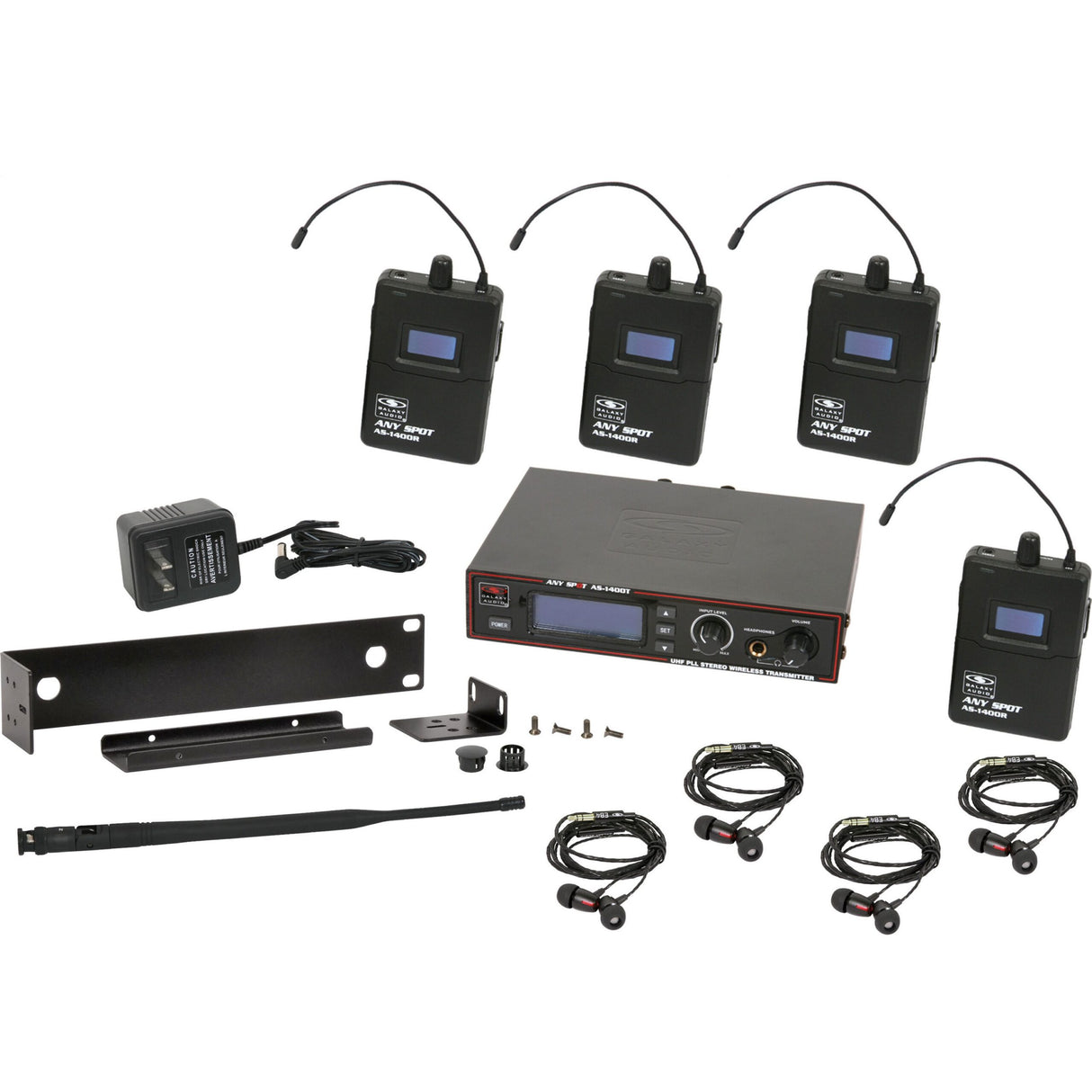 Galaxy Audio AS-1400-4M In-Ear Wireless 4 User Pack System, M Band 516-558 MHz