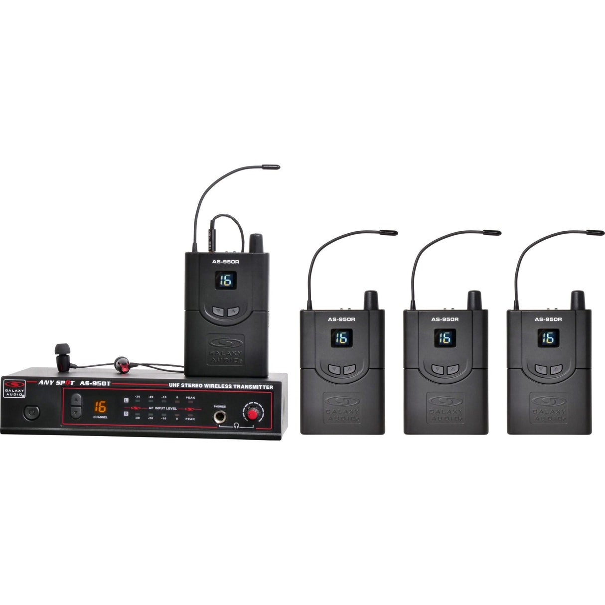 Galaxy Audio AS-950-4N 16 Channel Stereo Wireless Personal In-Ear Monitor System, 518-542 MHz