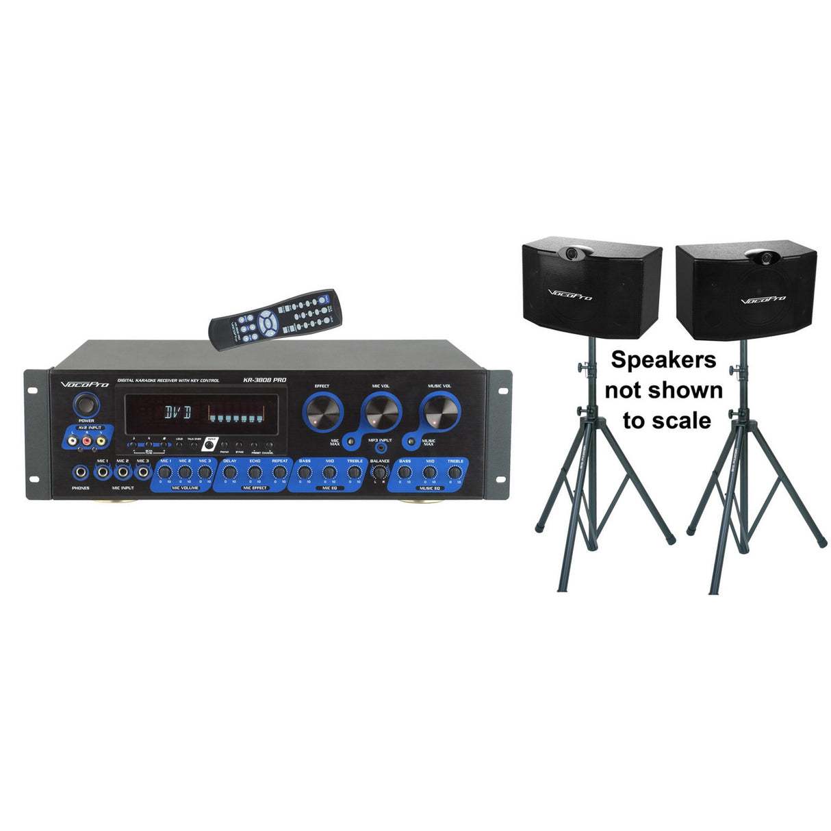 VocoPro ASP-3808-II Digital Karaoke Receiver Mixing Amplifier with Speaker Package