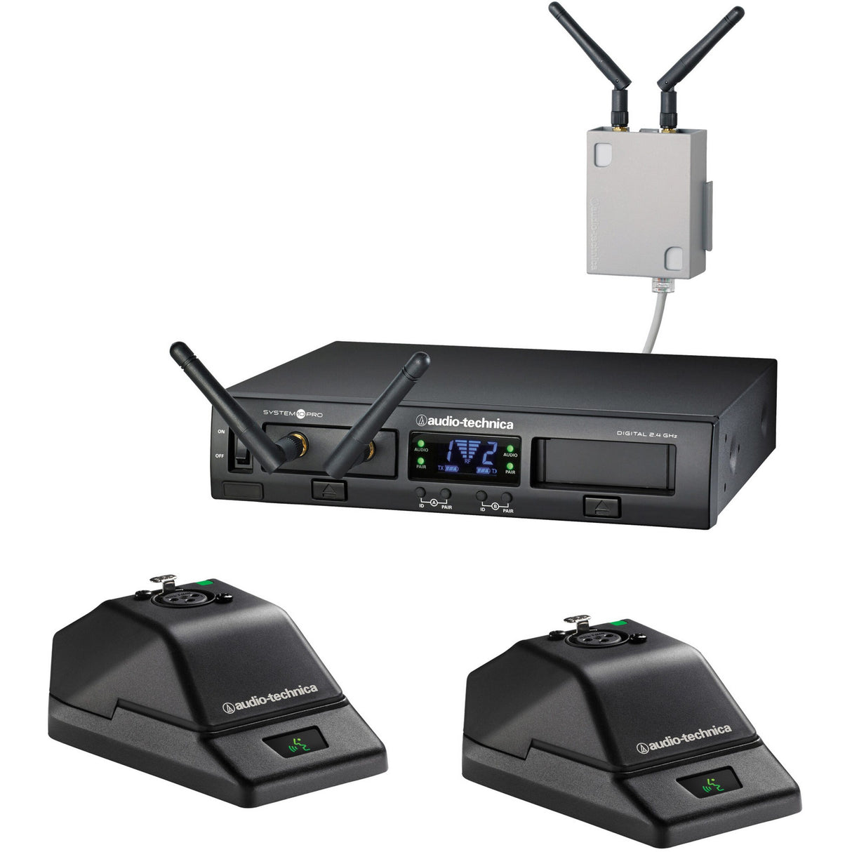 Audio-Technica ATW-1377 System 10 PRO Rack-Mount Digital Wireless System with 2 ATW-T1007 Mic Desk Stand Transmitters