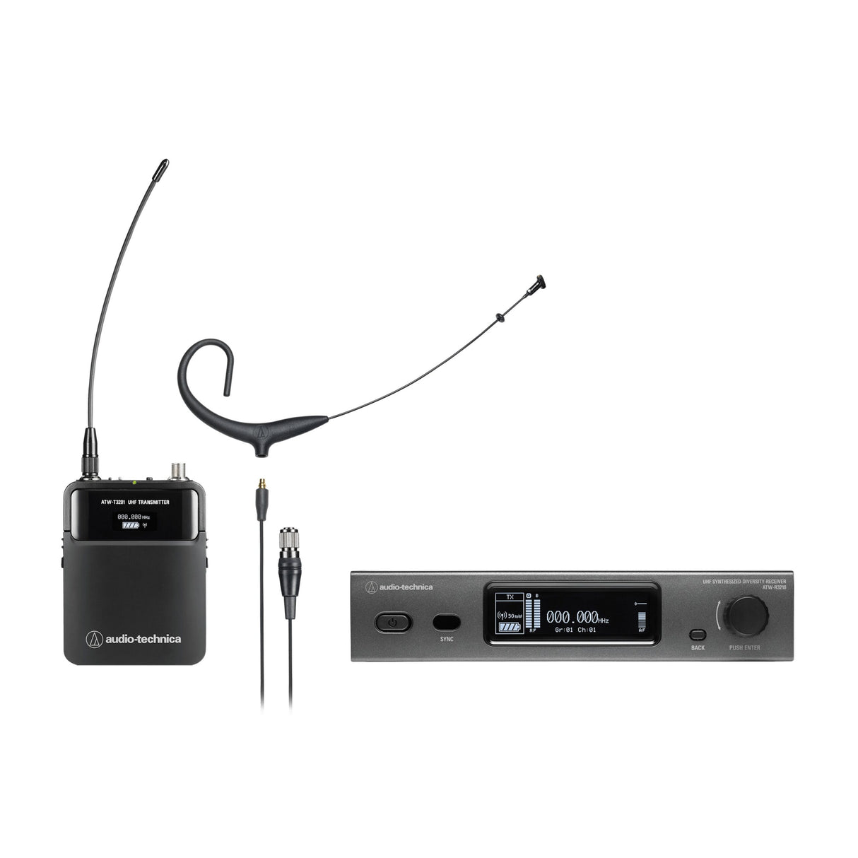 Audio-Technica ATW-3211/894XDE2 3000 Series Wireless Headworn Microphone System, 470.125-529.975 MHz, Black, DE2