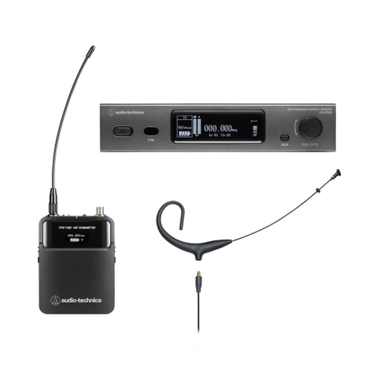 Audio-Technica ATW-3211N894X DE2 3000 Series Network Wireless Cardioid Earset System, DE2 470-530 MHz, Black