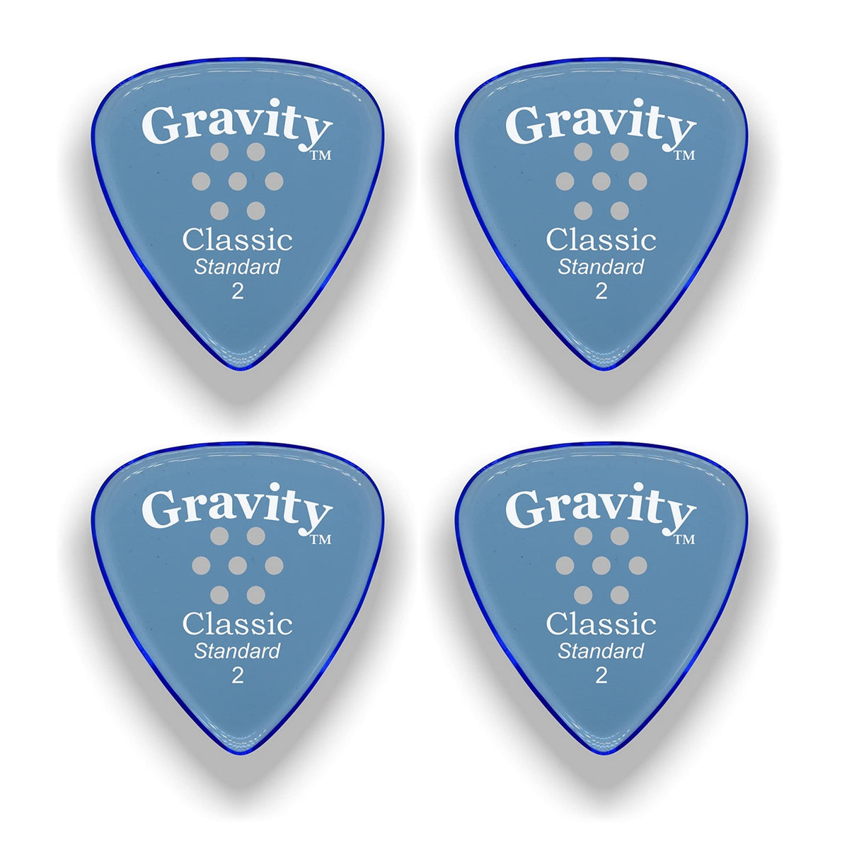 Gravity Picks GCLS2PM-4pk Classic Picks, Polished, Standard Size, 2mm, Blue, 4-Pack