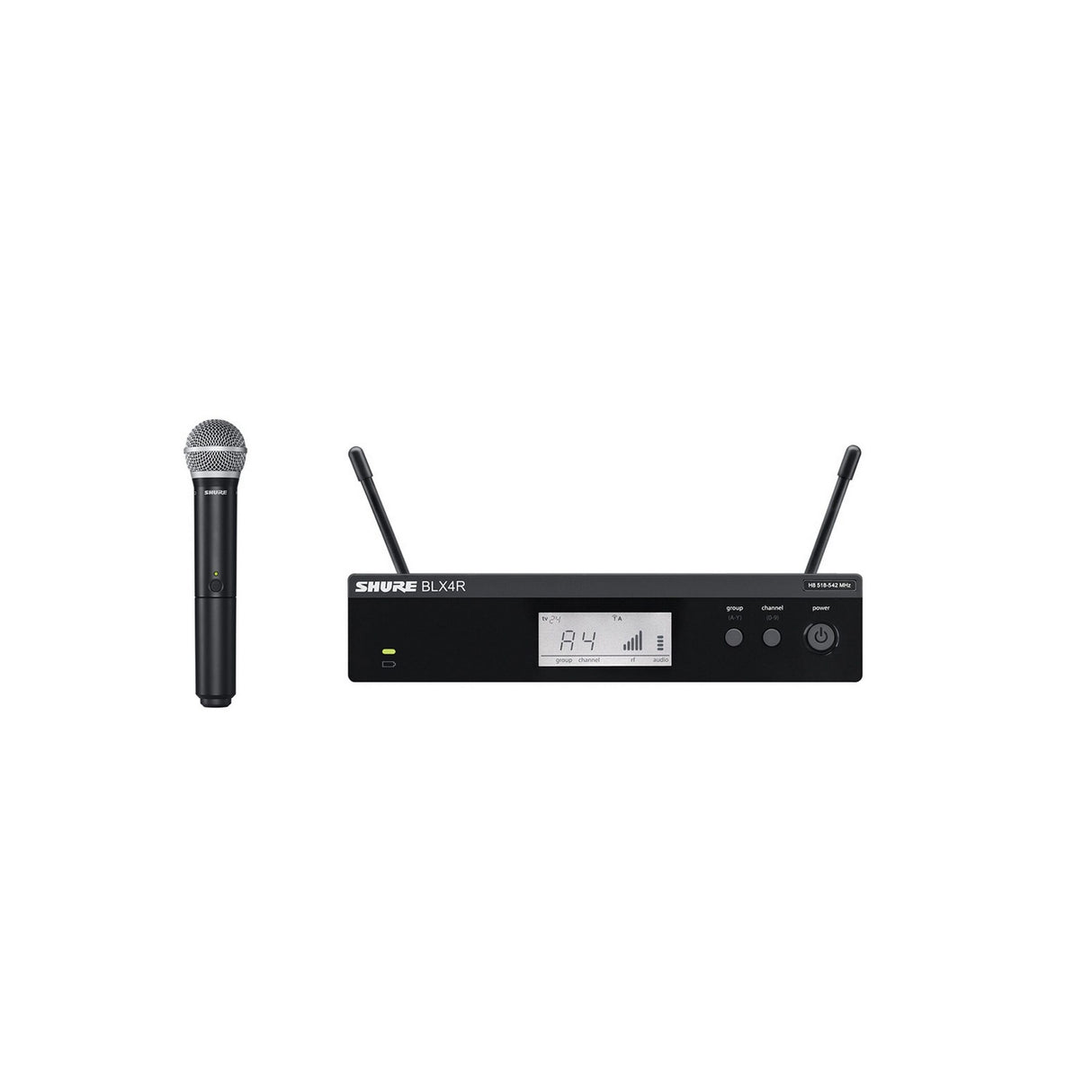 Shure BLX2/PG58 with BLX4R Handheld Wireless Microphone System, H9 512-542 MHz