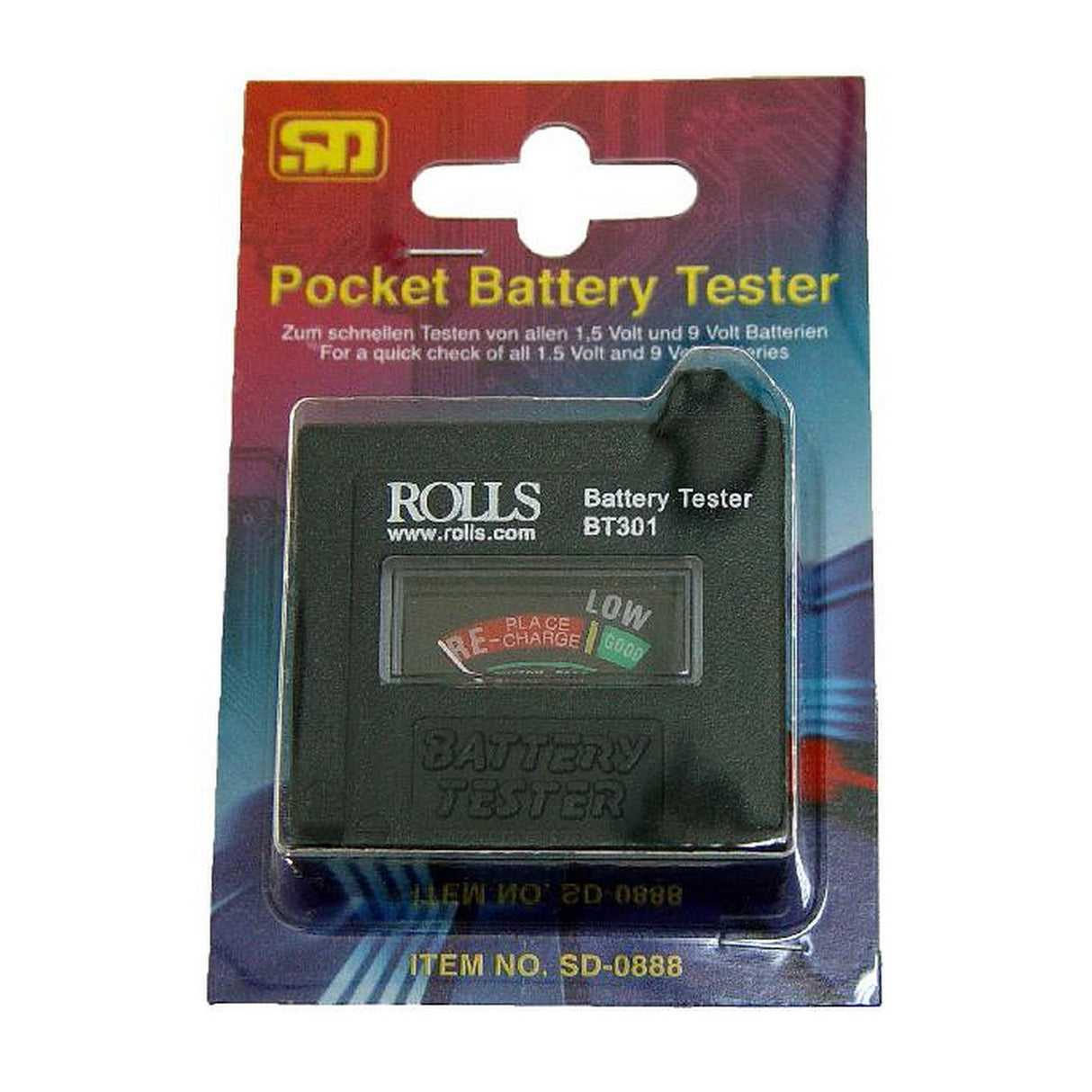 Rolls BT301 Analog Meter Small 9V AA AAA C D Batteries Tester