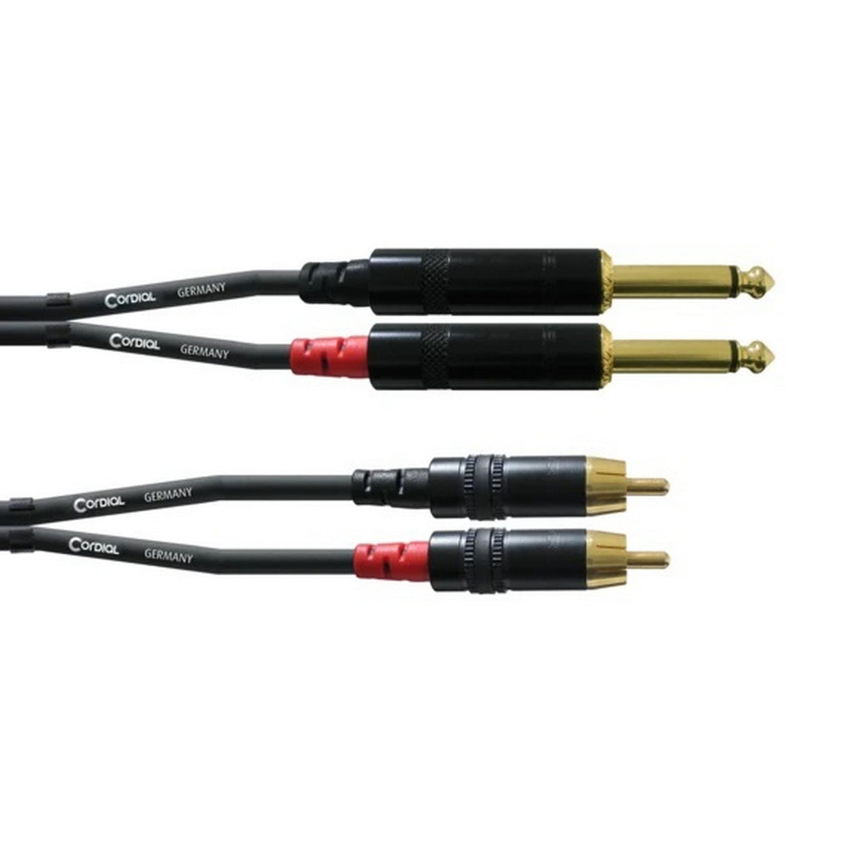 Cordial CFU 3 PC 2 x 1/4-Inch to 2 x RCA Twin Cable/Adapter, Black, 10-Feet
