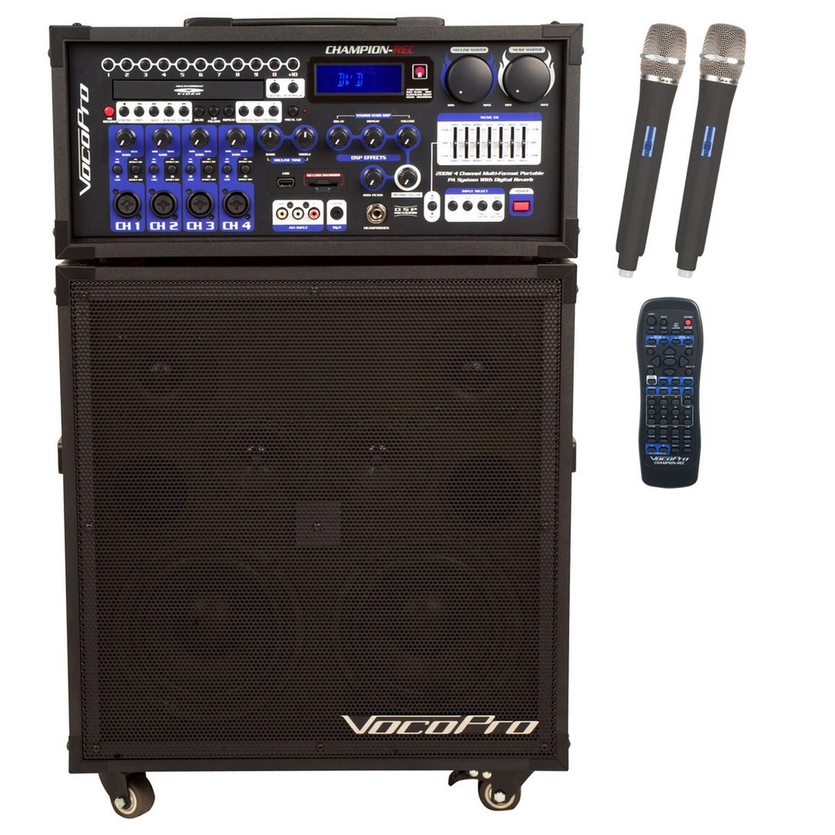 VocoPro CHAMPION-REC-9 4-Channel Multi-Format Portable PA System, 200W