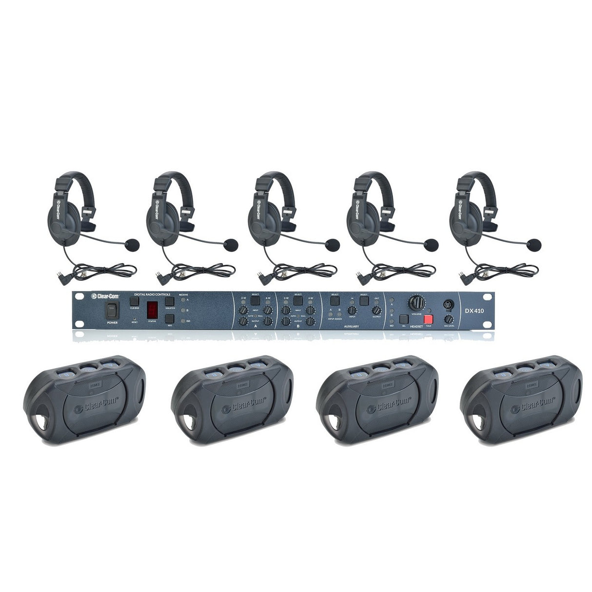 Clear-Com CZ-DX410-4UP 4-Up DX410 Beltpack System with CC-15 Headsets