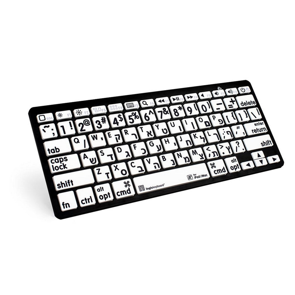 Logickeyboard LargePrint Black on White Bluetooth Mini English/Hebrew Keyboard