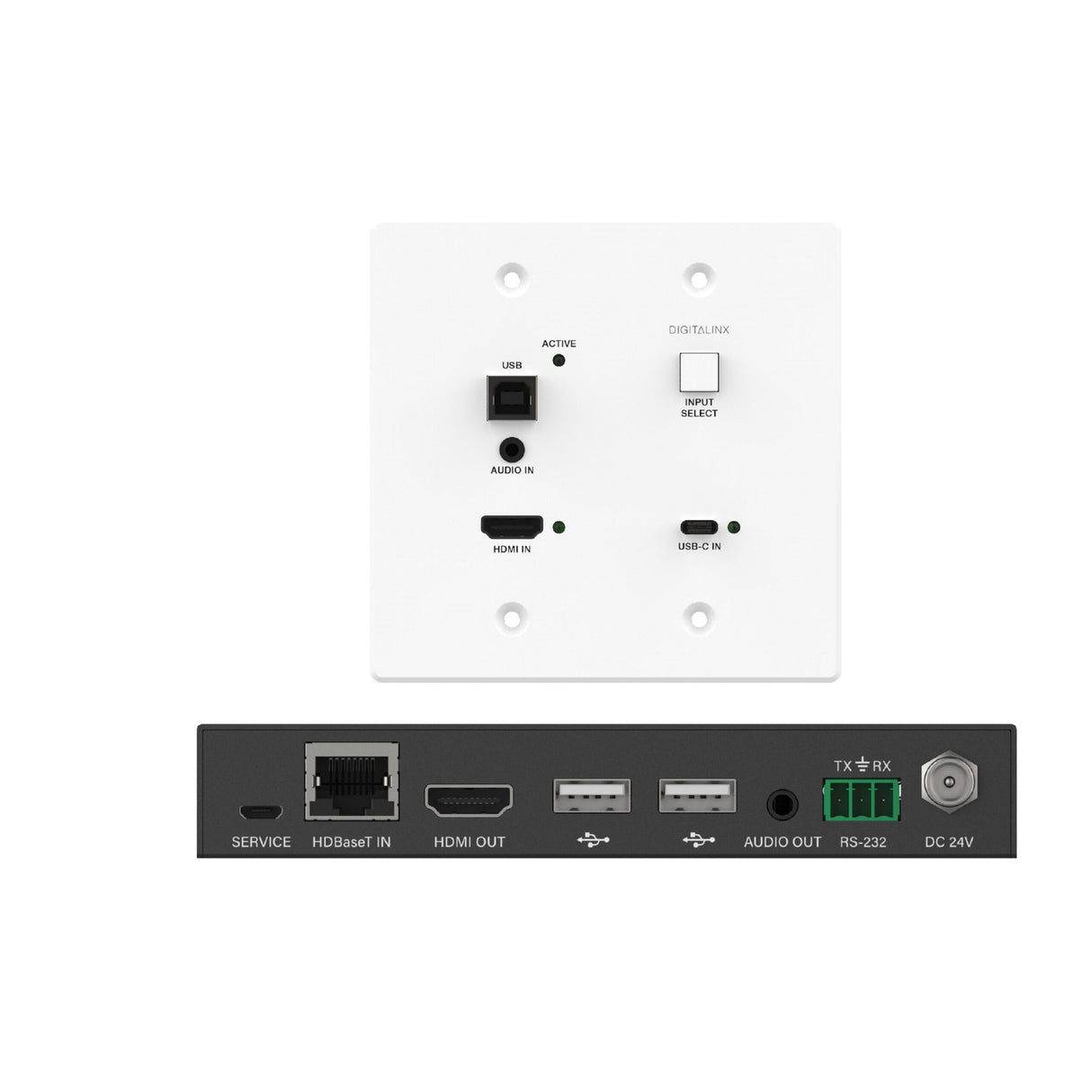 DigitaLinx DL-1H1A1UC-WPKT-W HDMI and USB-C HDBaseT Wall Plate Extension Set with USB