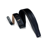 Levy's 3-Inch Wide Black Genuine Leather Guitar Strap, Black