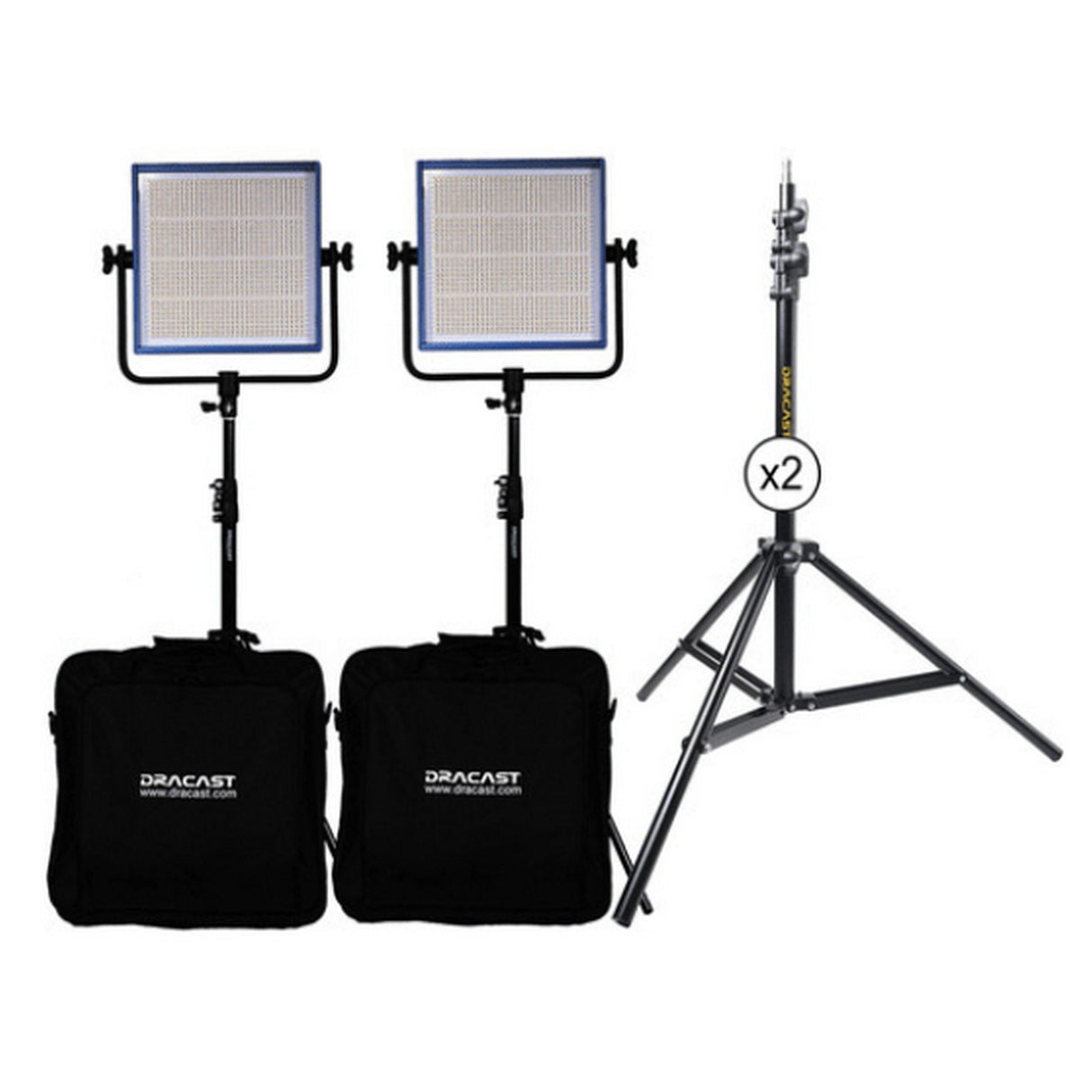 Dracast LED1000 Pro Series Daylight 2 Light Kit with Gold Mount Battery Plates and Light Stands