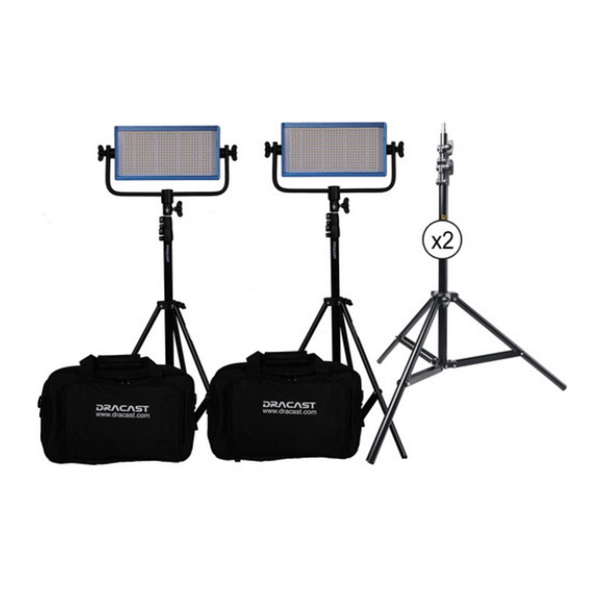 Dracast LED500 Pro Series Daylight 2 Light Kit with Gold Mount Battery Plates and Light Stands