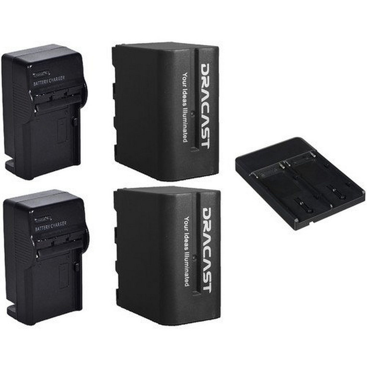 Dracast DRBK2NPFBADP 2 x NP-F 6600mAh Batteries with Chargers and V-Mount to NPF Converter Kit