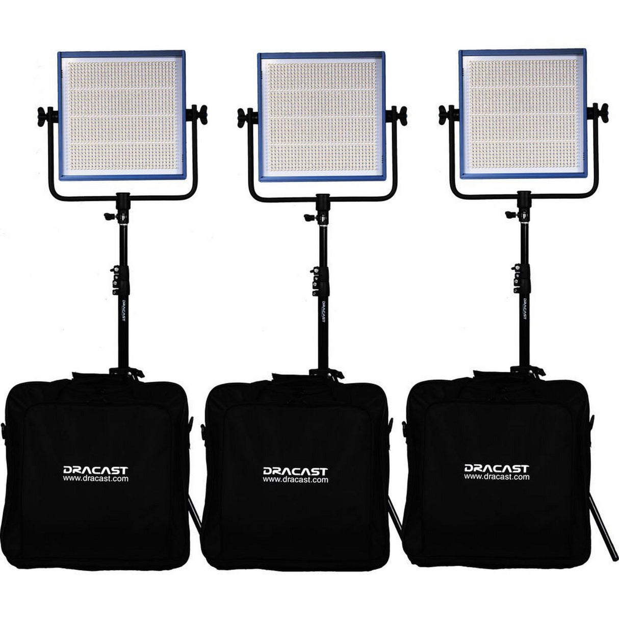 Dracast DRLK3X1000DK LED1000 Pro Series Daylight 3 Light Kit with V-Mount Battery Plates and Light Stands