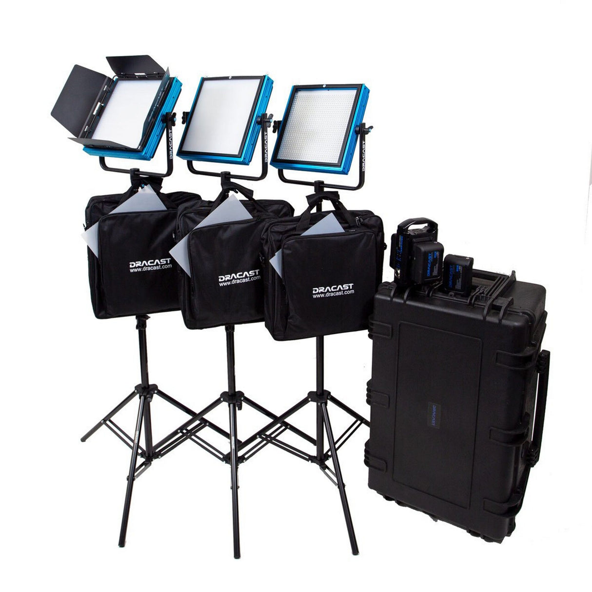 Dracast DRSTUBG LED1000 Pro Bi-Color 3-Light Studio Kit with Gold Mount Battery Plates