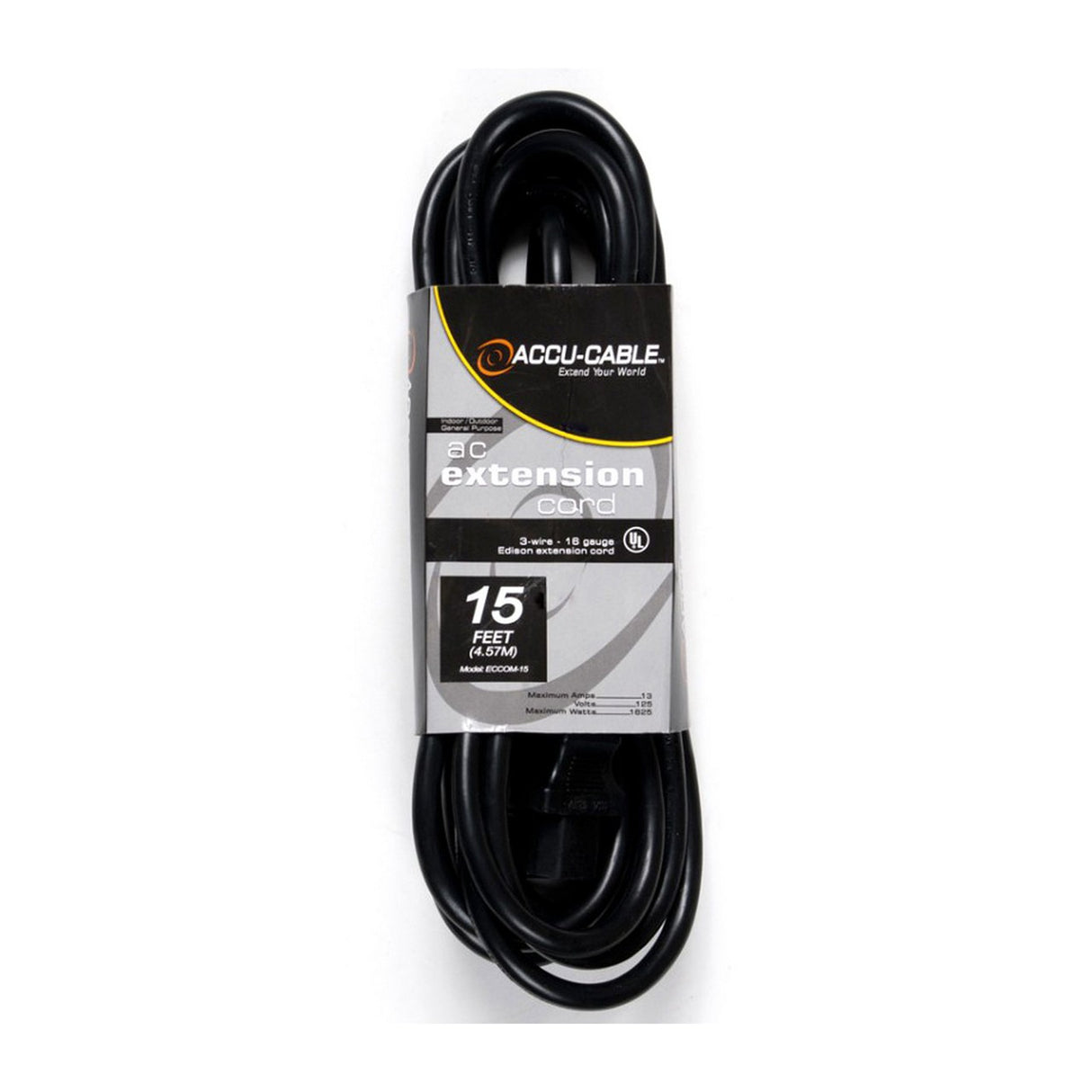 Accu Cable ECCOM-15 | 15ft IEC Male to Female AC Extension Power Cord Black