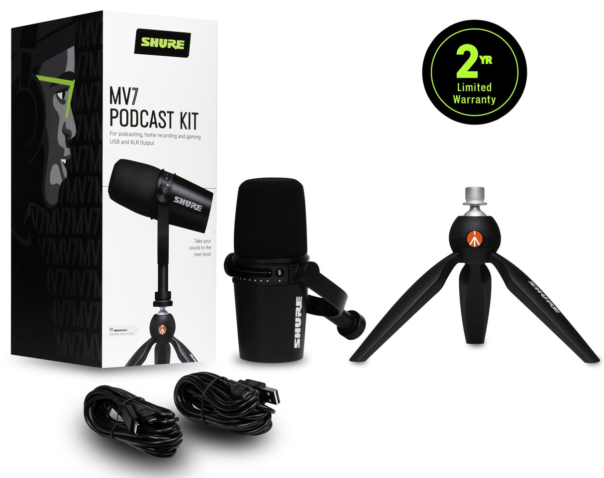 Shure MV7-K-BNDL Podcast Microphone Kit with Mini Tripod, Black