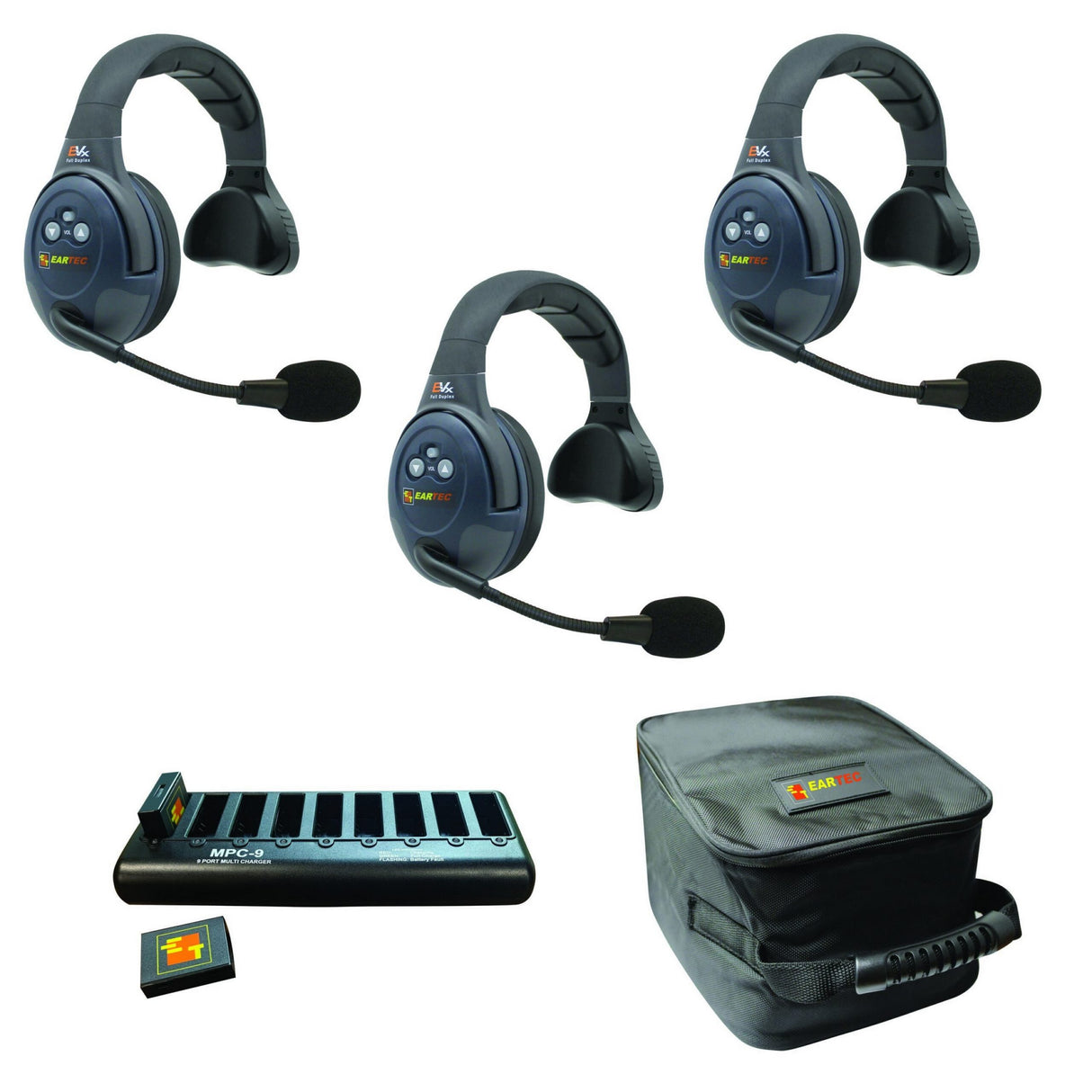 Eartec EVADE EVX3S Full Duplex Wireless Intercom System with 3 Single Speaker Headsets