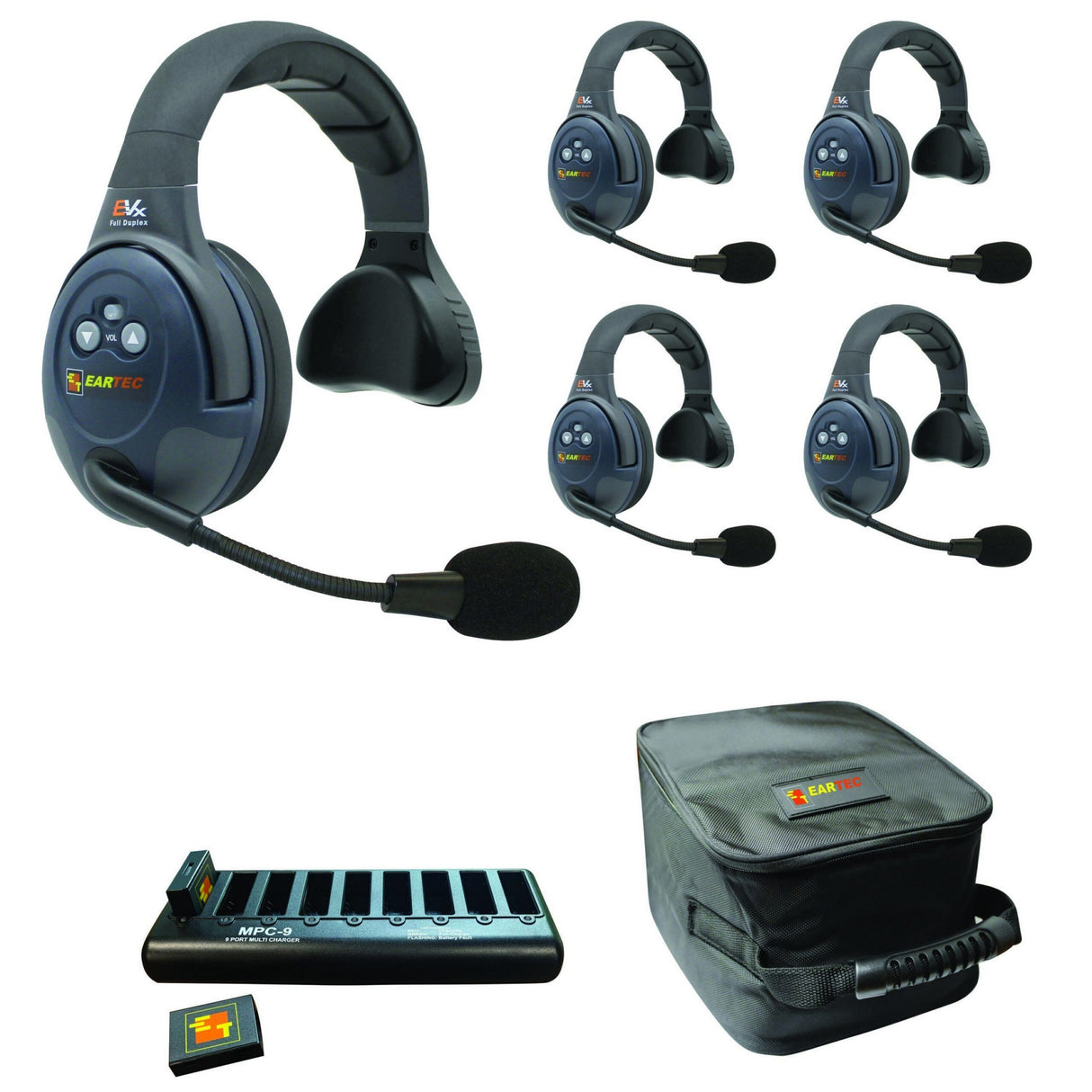 Eartec EVADE EVX5S Full Duplex Wireless Intercom System with 5 Single Speaker Headsets