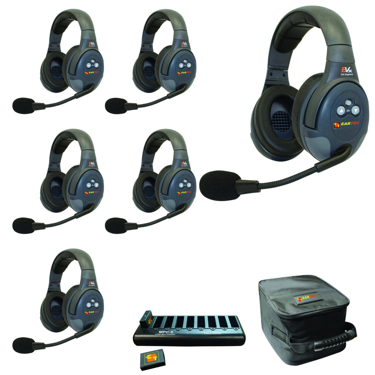 Eartec EVADE EVX6D Full Duplex Wireless Intercom System with 6 Dual Speaker Headsets