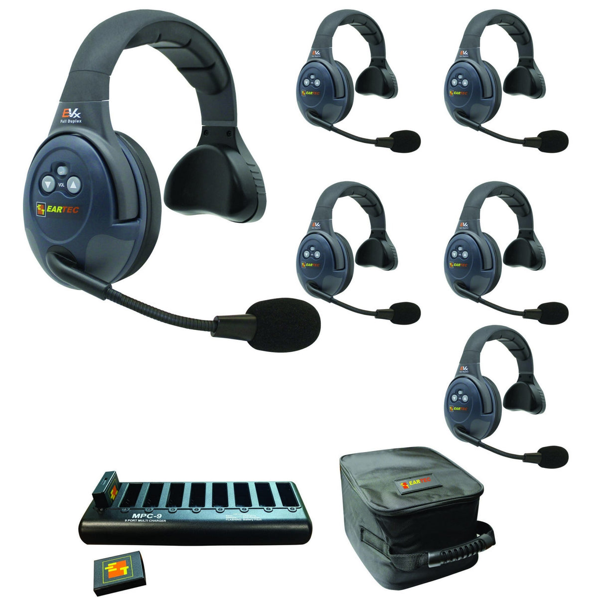 Eartec EVADE EVX6S Full Duplex Wireless Intercom System with 6 Single Speaker Headsets