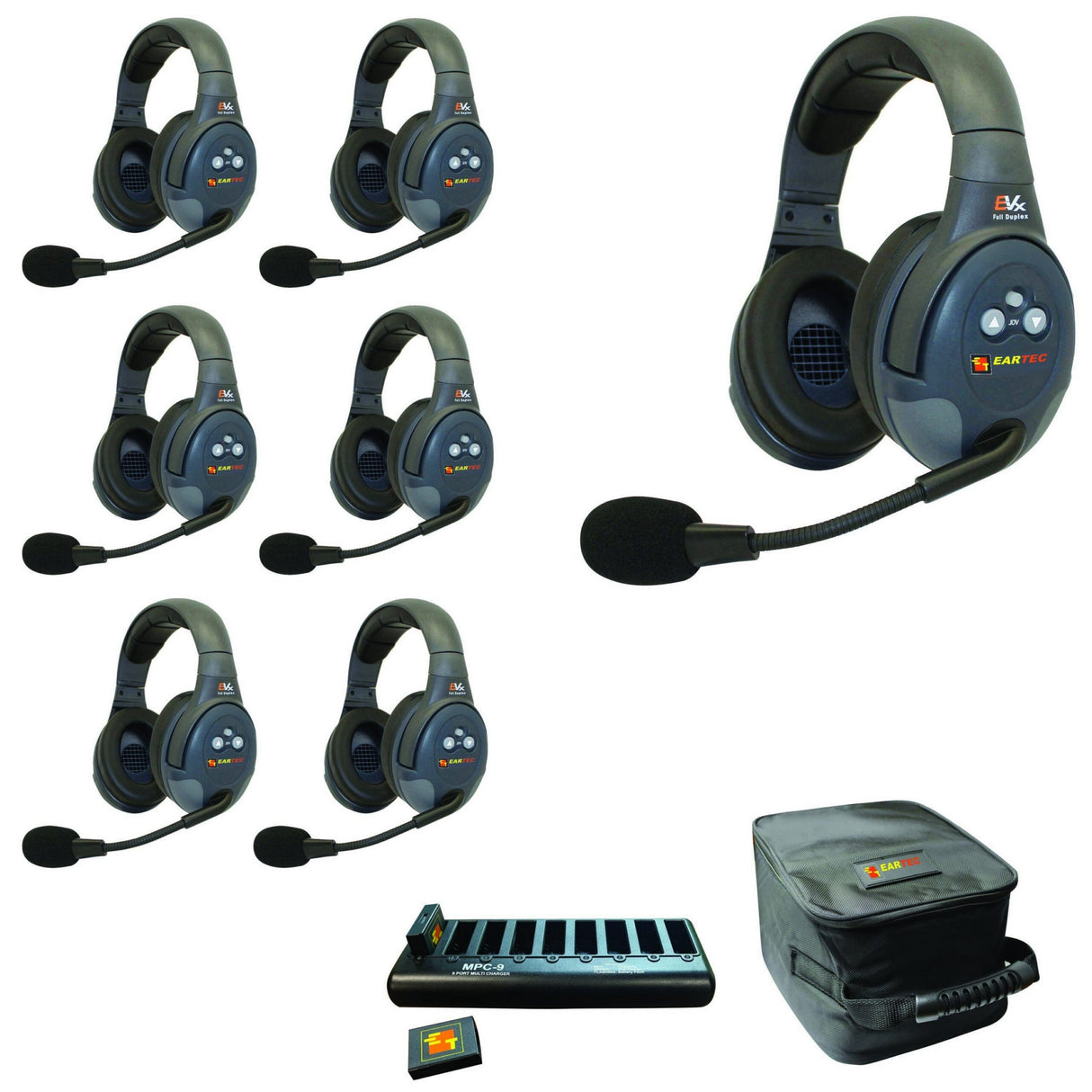 Eartec EVADE EVX7D Full Duplex Wireless Intercom System with 7 Dual Speaker Headsets