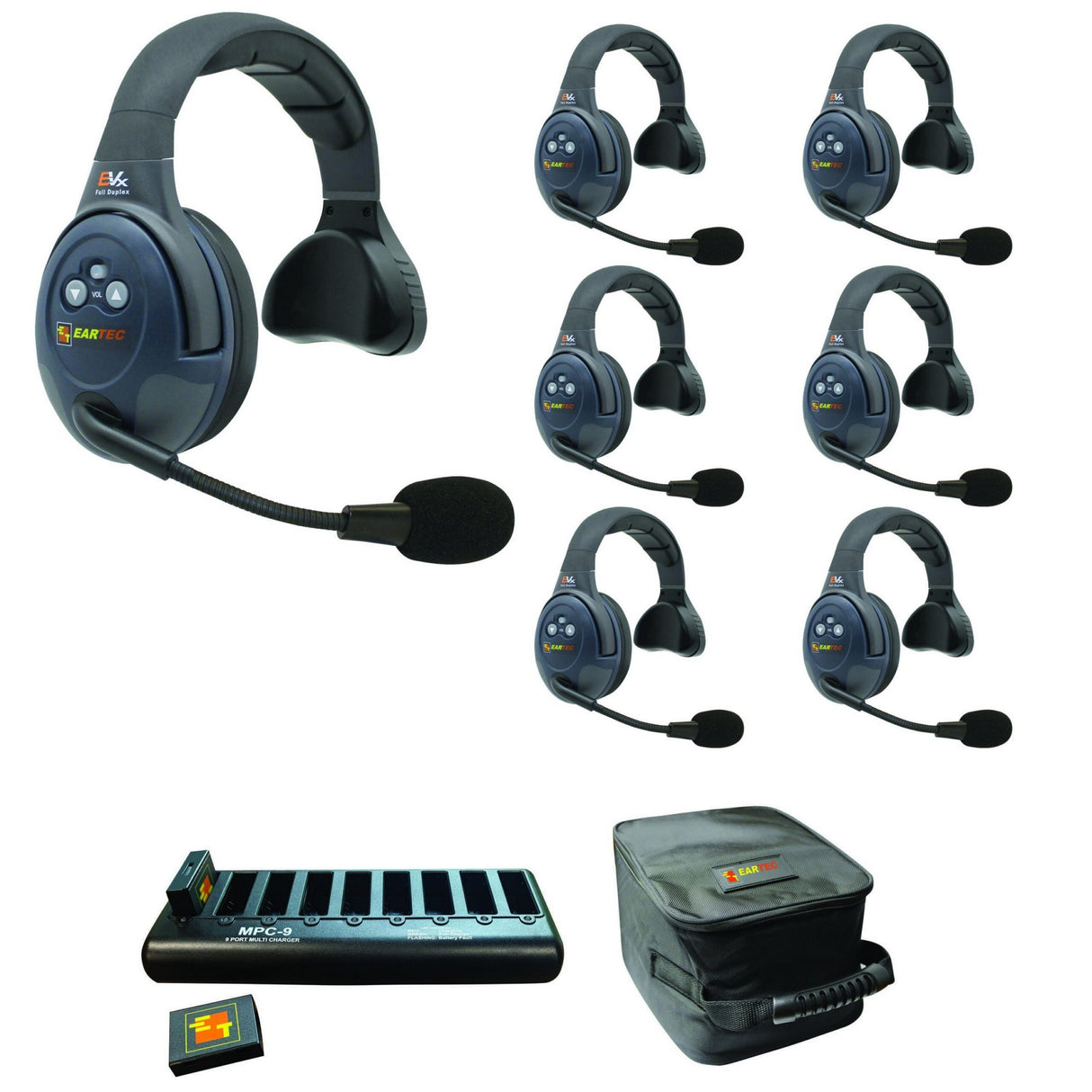 Eartec EVADE EVX7S Full Duplex Wireless Intercom System with 7 Single Speaker Headsets