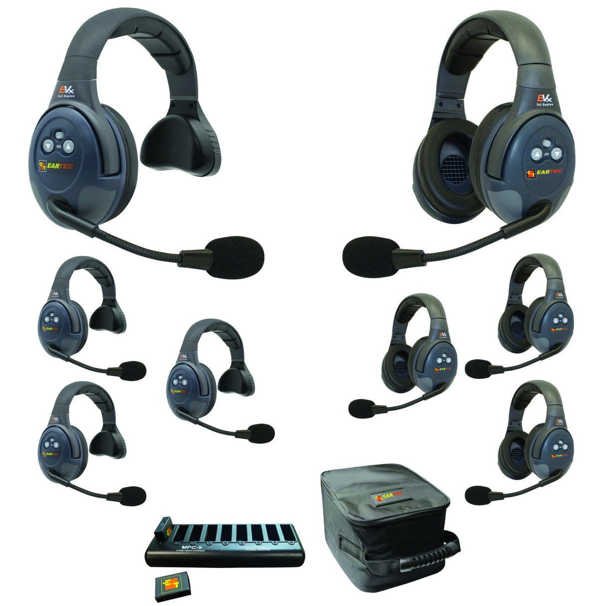 Eartec EVADE EVX844 Full Duplex Wireless Intercom System with 4 Single 4 Dual Speaker Headsets