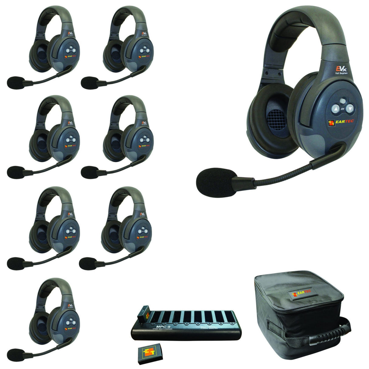 Eartec EVADE EVX8D Full Duplex Wireless Intercom System with 8 Dual Speaker Headsets