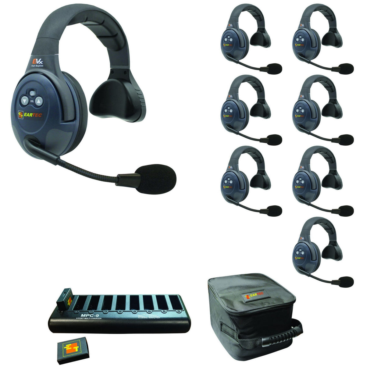 Eartec EVADE EVX8S Full Duplex Wireless Intercom System with 8 Dual Speaker Headsets