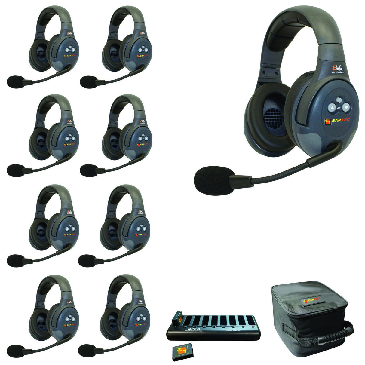 Eartec EVADE EVX9D Full Duplex Wireless Intercom System with 9 Dual Speaker Headsets