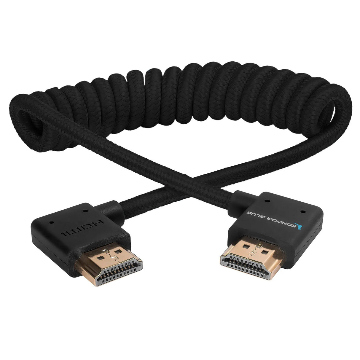 Kondor Blue 12-24-Inch Full HDMI Right Angle Braided Coiled Cable, Black