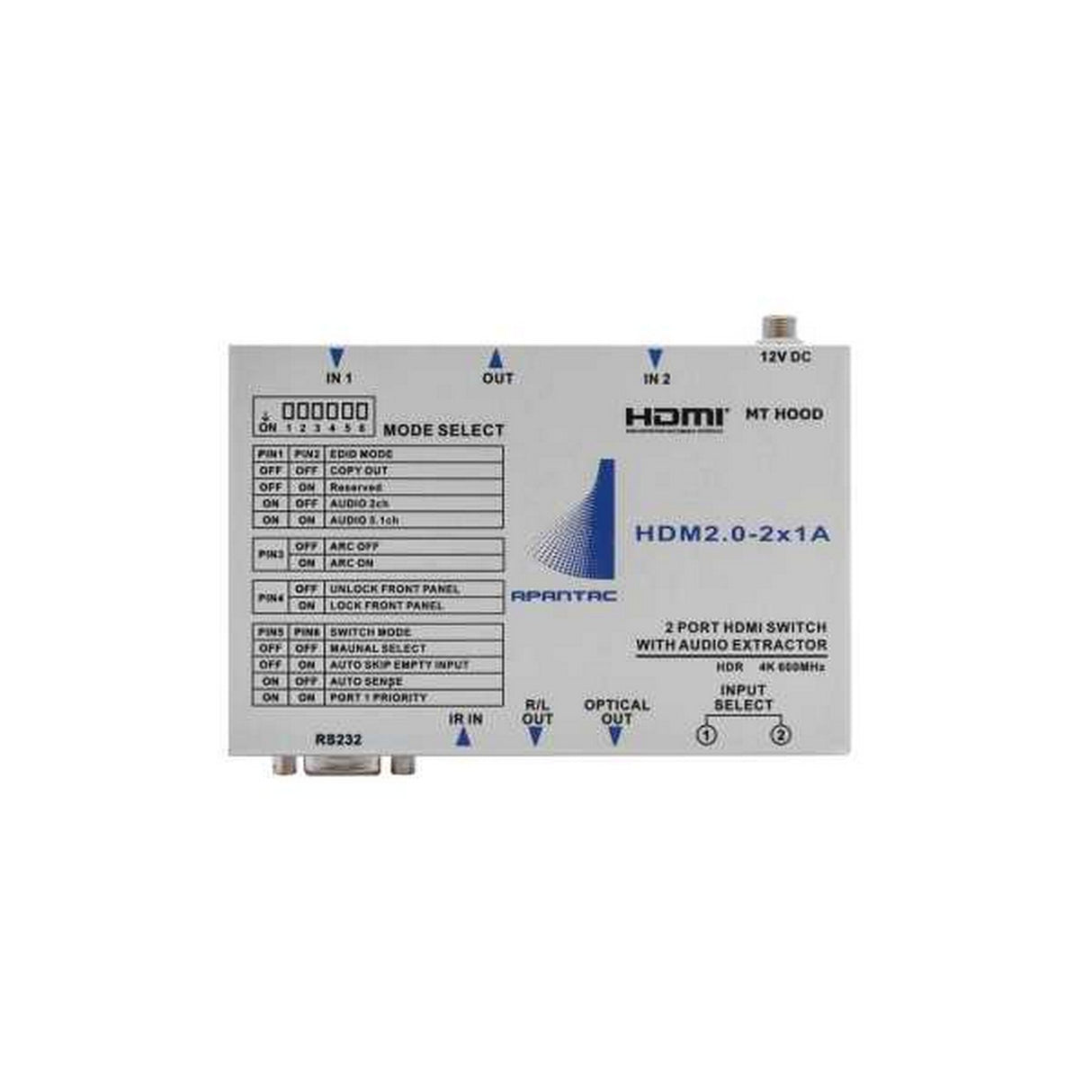 Apantac HDM2.0-2x1A 2 x 1 HDMI 2.0 Switch