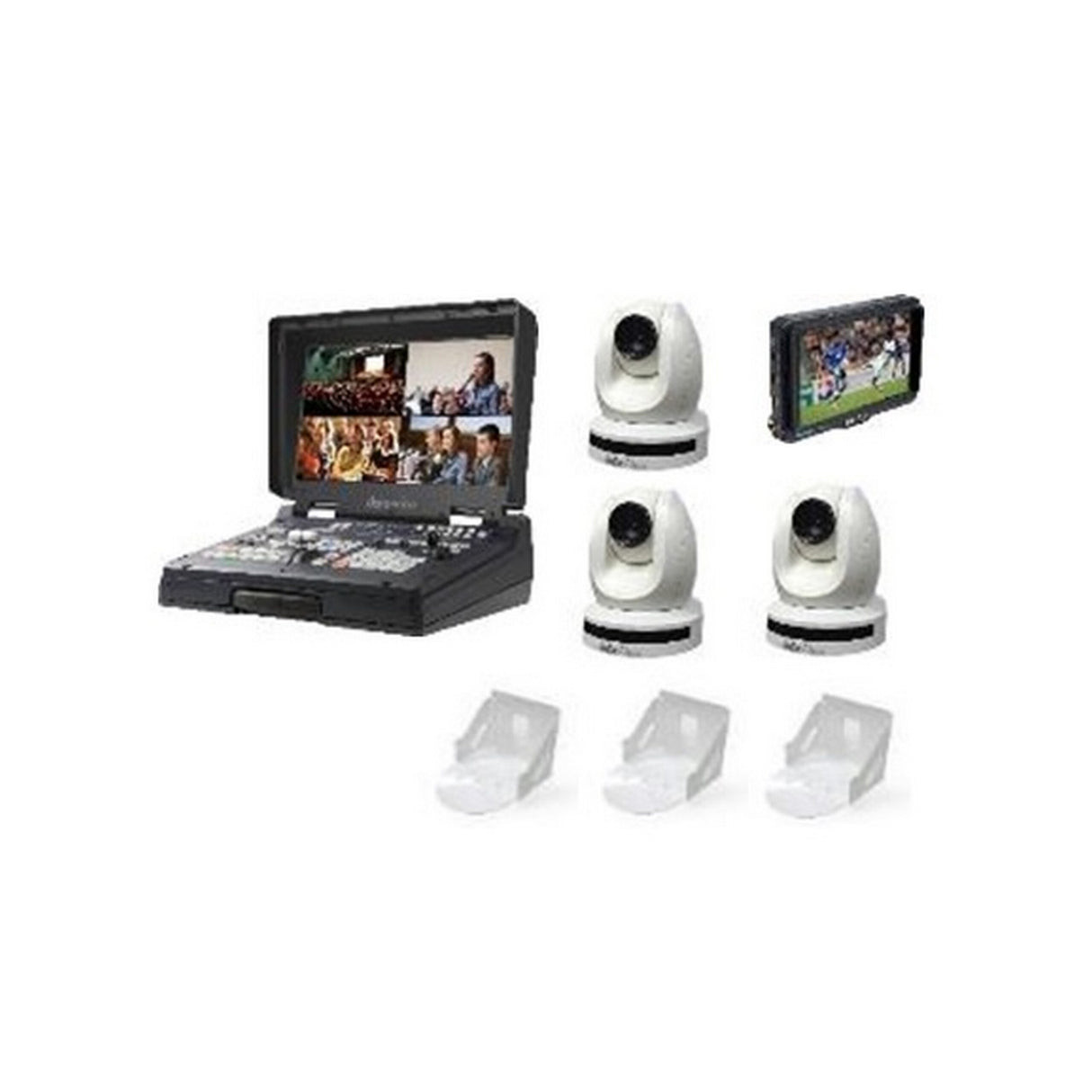 Datavideo HS-1600T-3C150TMW Triple PTC-150TWL Camera Streaming Kit with HS-1600T MK II, WM-1W, TLM-700UHD