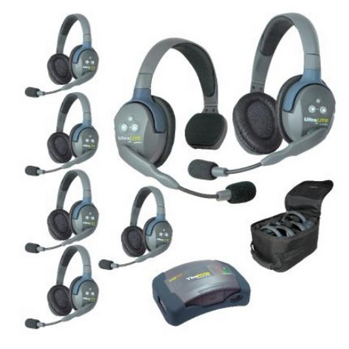 Eartec HUB716 7-Person Full Duplex Wireless Intercom with 1 Single and 6 Double Ear Headset