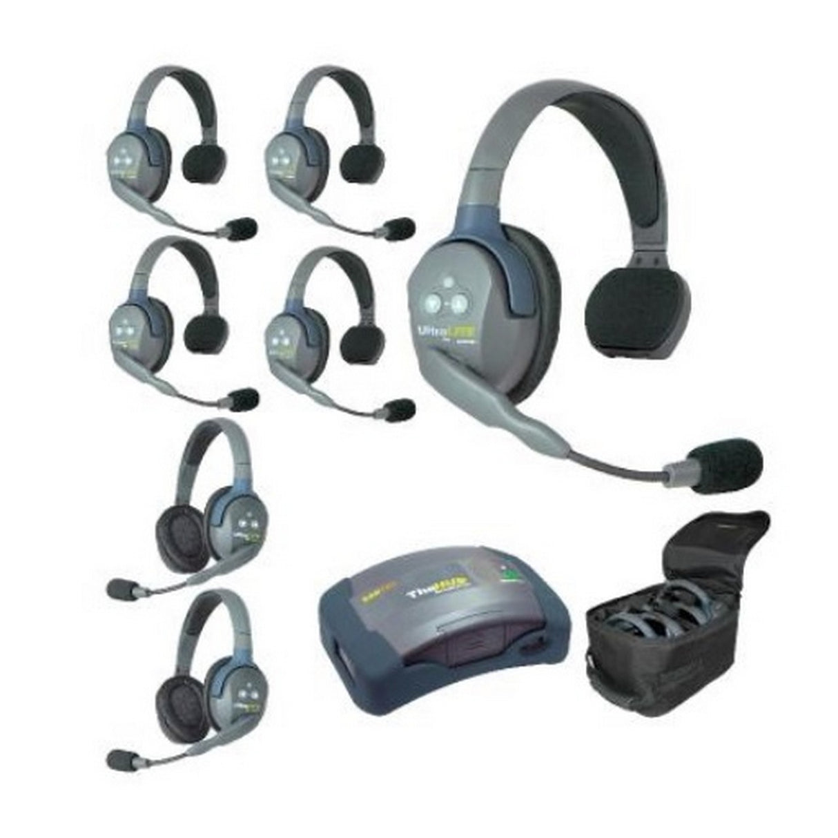 Eartec HUB752 7-Person Full Duplex Wireless Intercom with 5 Single and 2 Double Ear Headset