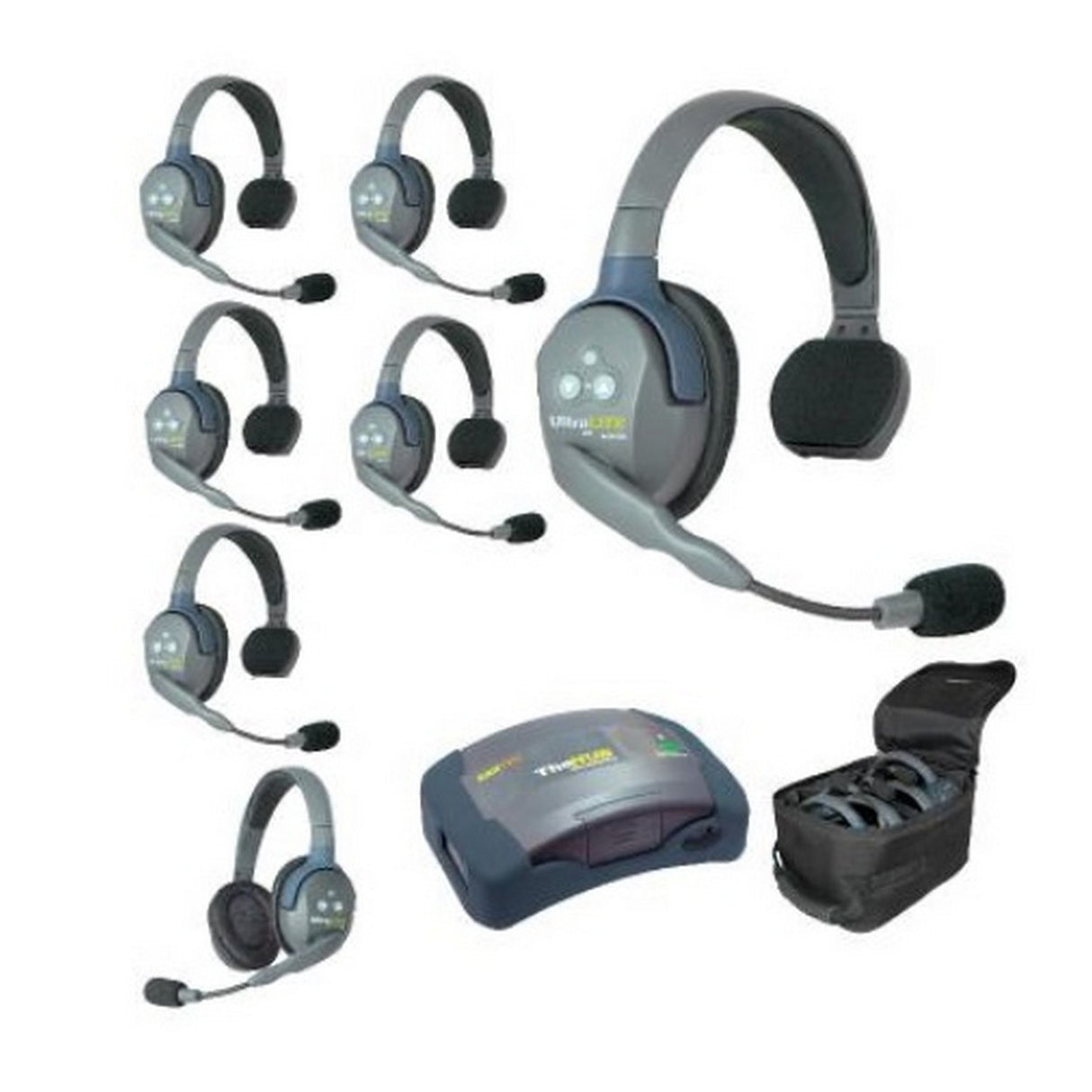 Eartec HUB761 7-Person Full Duplex Wireless Intercom with 7 Single and 1 Double Ear Headset