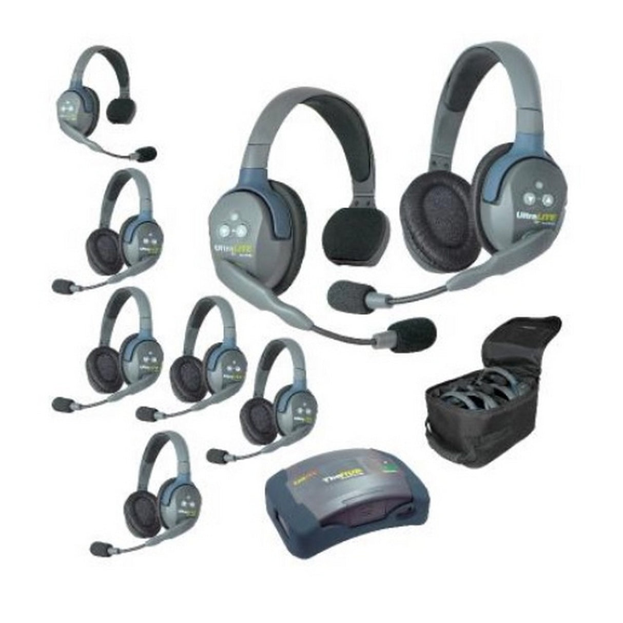 Eartec HUB826 8-Person Full Duplex Wireless Intercom with 2 Single and 6 Double Ear Headsets